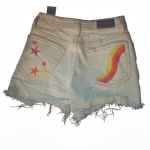 Hollister Denim Shorts - Light Wash Y2K Painted Rainbow Stars